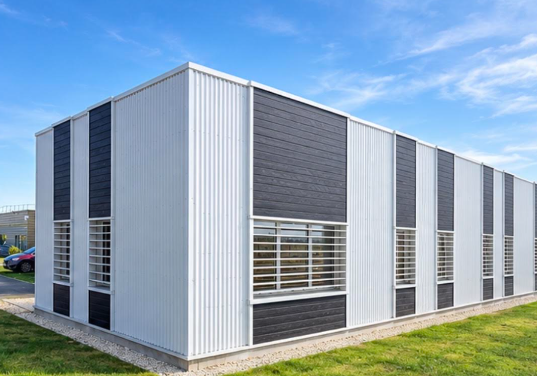 Façade équipée de fenêtres et de protections solaires aluminium