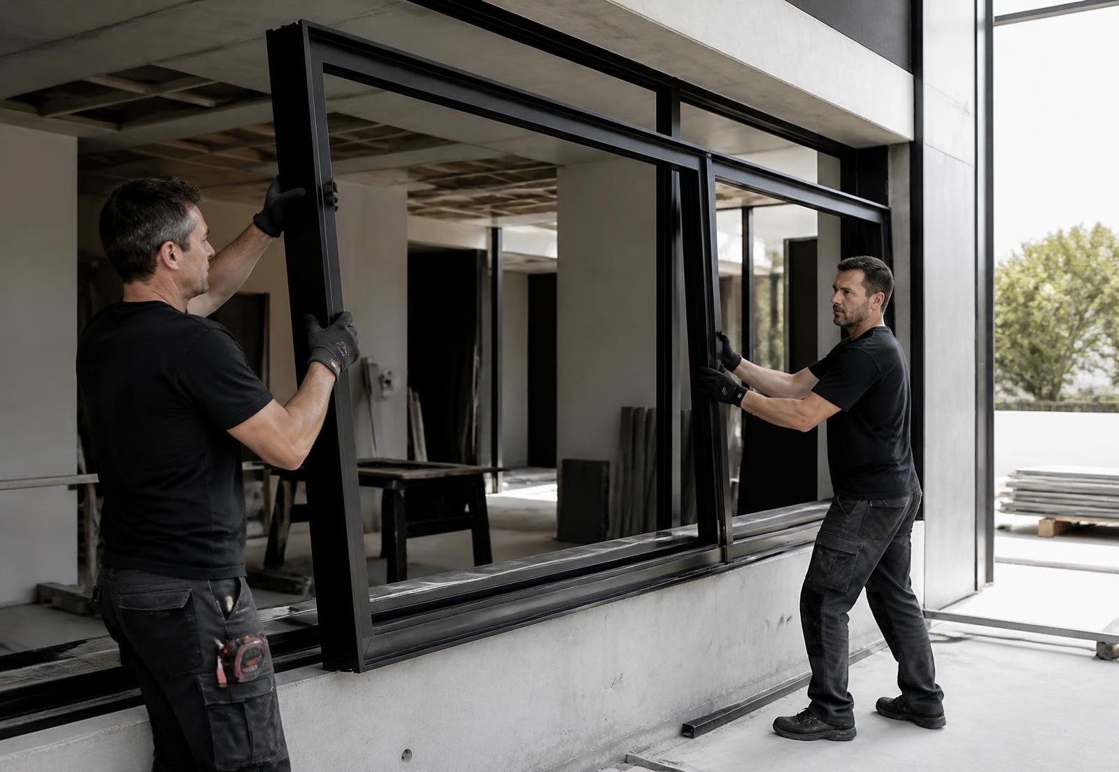 Pose d'une porte d'entrée aluminium